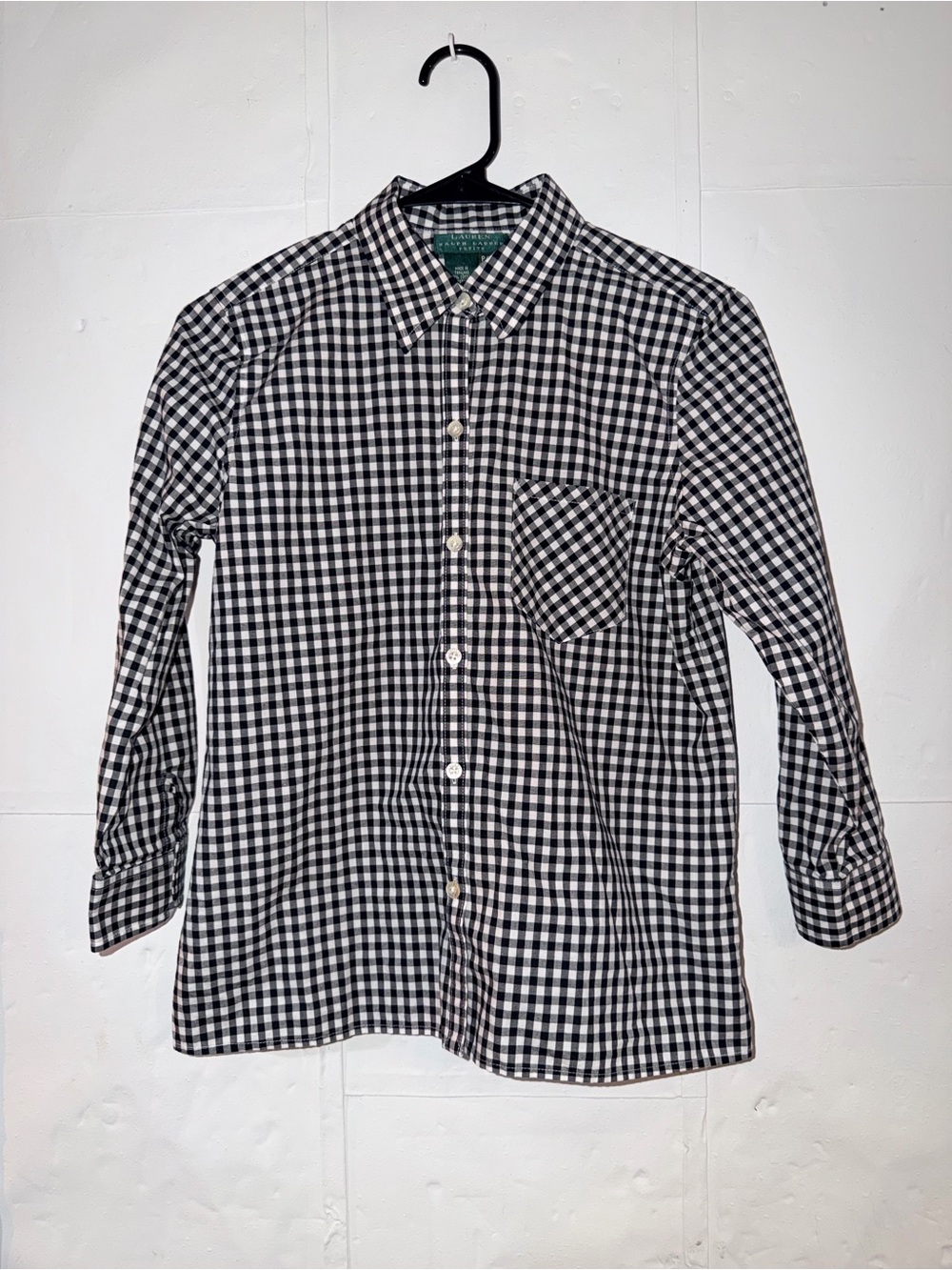 Lauren Ralph Lauren Black and White Gingham Button-Down Shirt 100% cotton